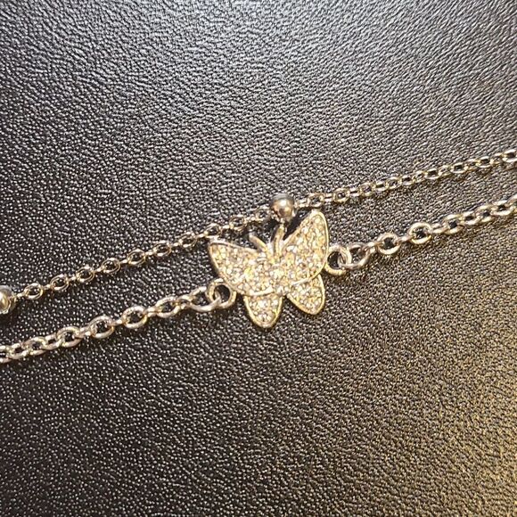 14K Silver Plated Butterfly Layered Anklet 8.5in to an adjustable 10.5in - Picture 1 of 4